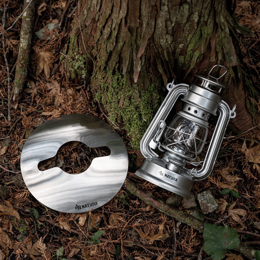 シルバー小型オイルランタン&ランタンシェード【色付きホヤ・真鍮ネームプレート付き】