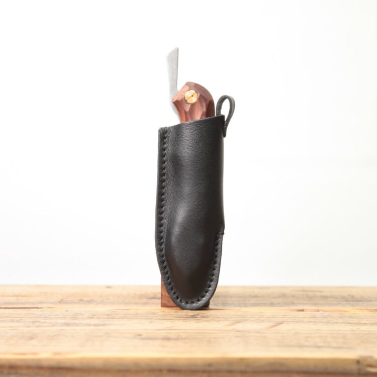FEDECA 折畳式料理ナイフ用レザーケース ブラックレザーxブラックステッチ