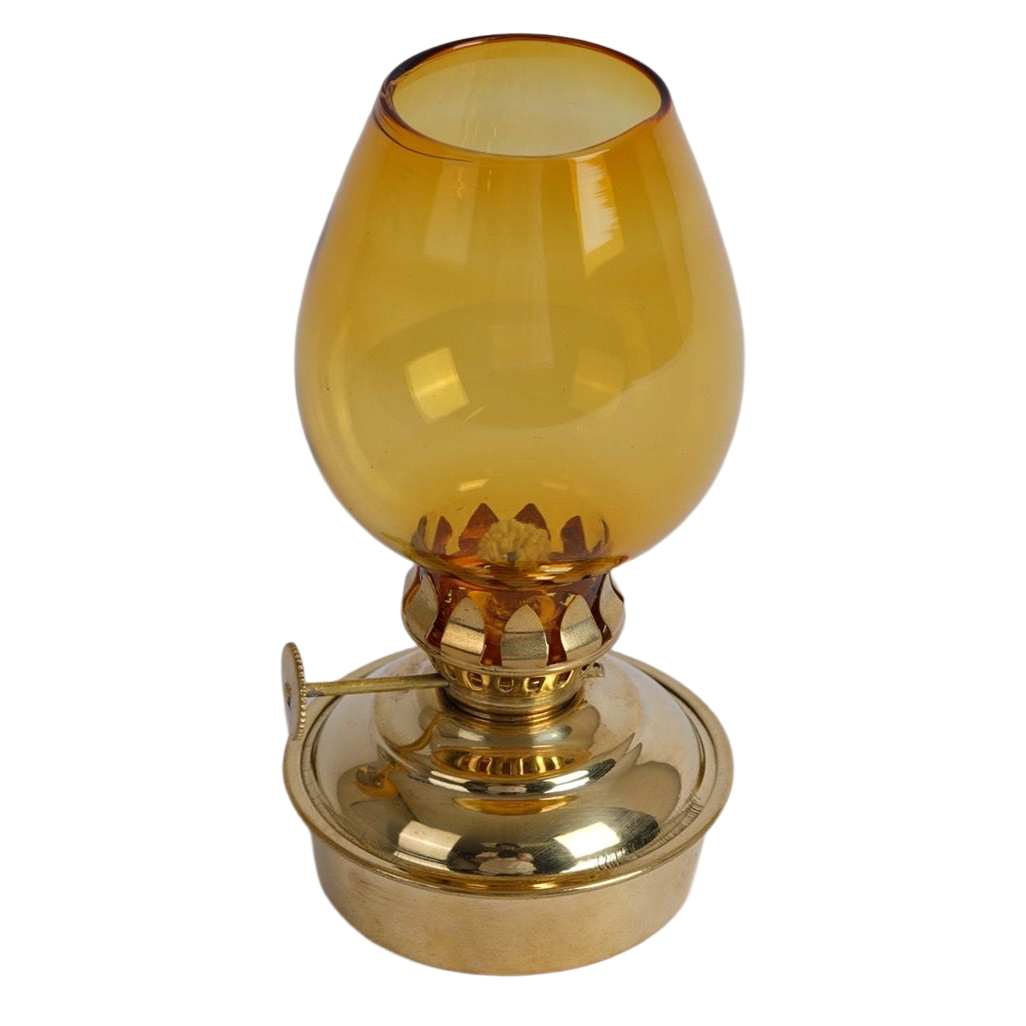 Oil Lamp Mini Amber Glass 5.75" (14.61cm) Brass