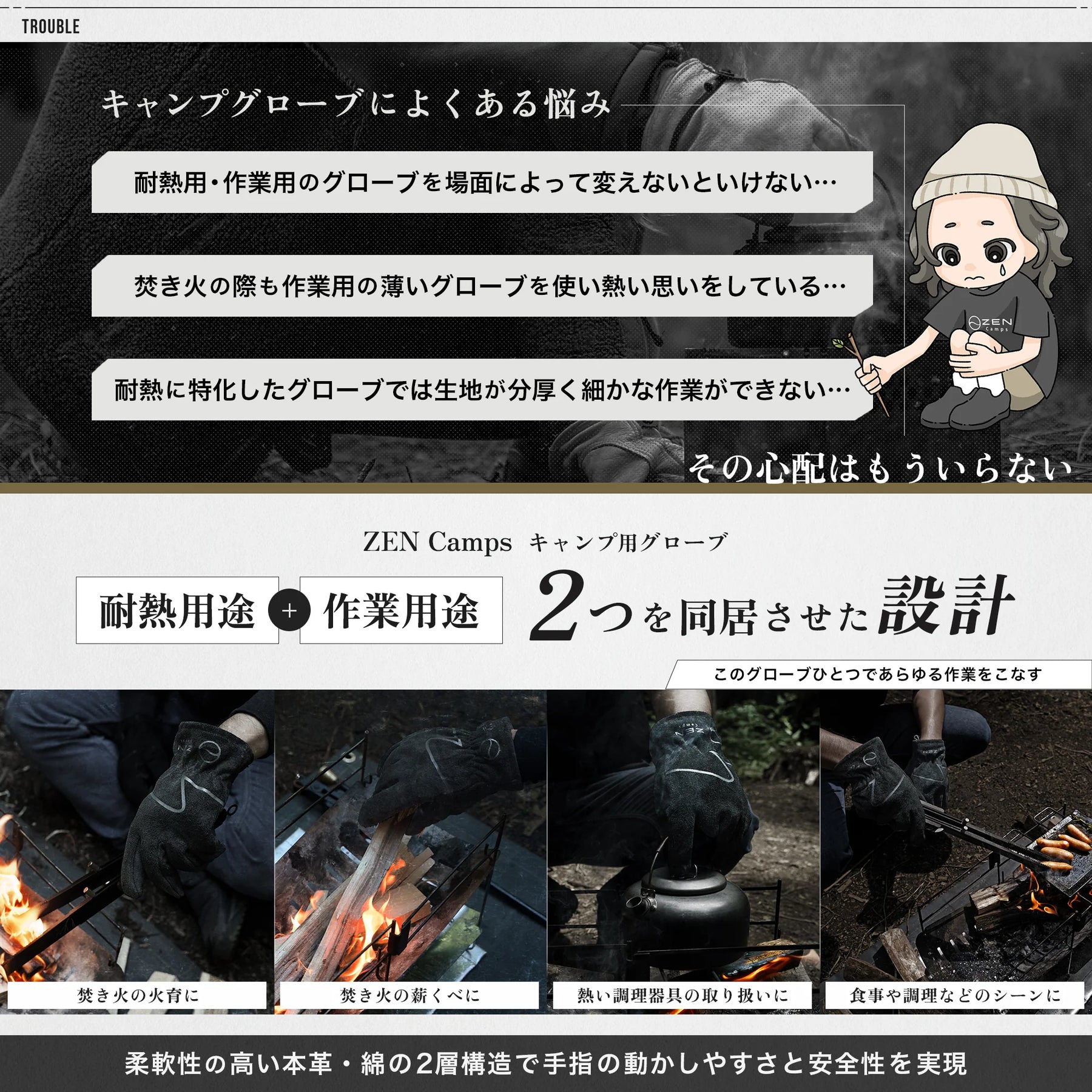 キャンプ用グローブ (ブラック)
