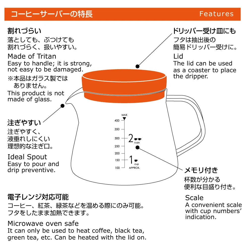 樹脂製コーヒーサーバー 400ml〈1～2杯用〉TCS-400