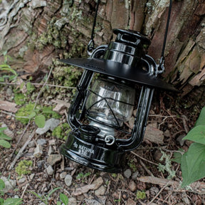 Small black oil lantern &amp; matte black shade [with brass nameplate]
